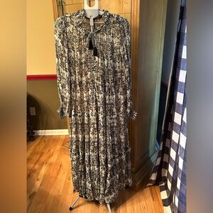 Anthropologie Marais Black and Cream Printed Maxi Dress